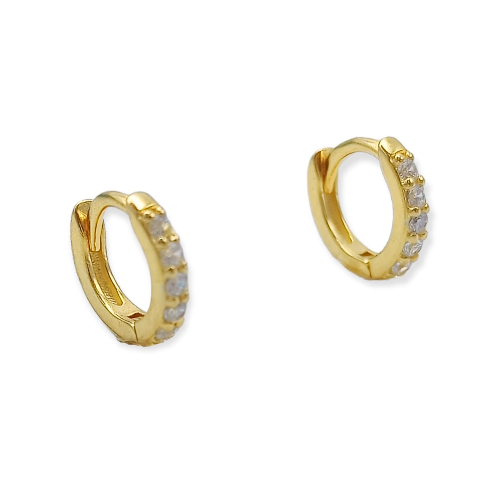 ARGOLLAS PAVE 8MM PIERCING BÁSICO PLATA CHAPADA ORO 18 - 1
