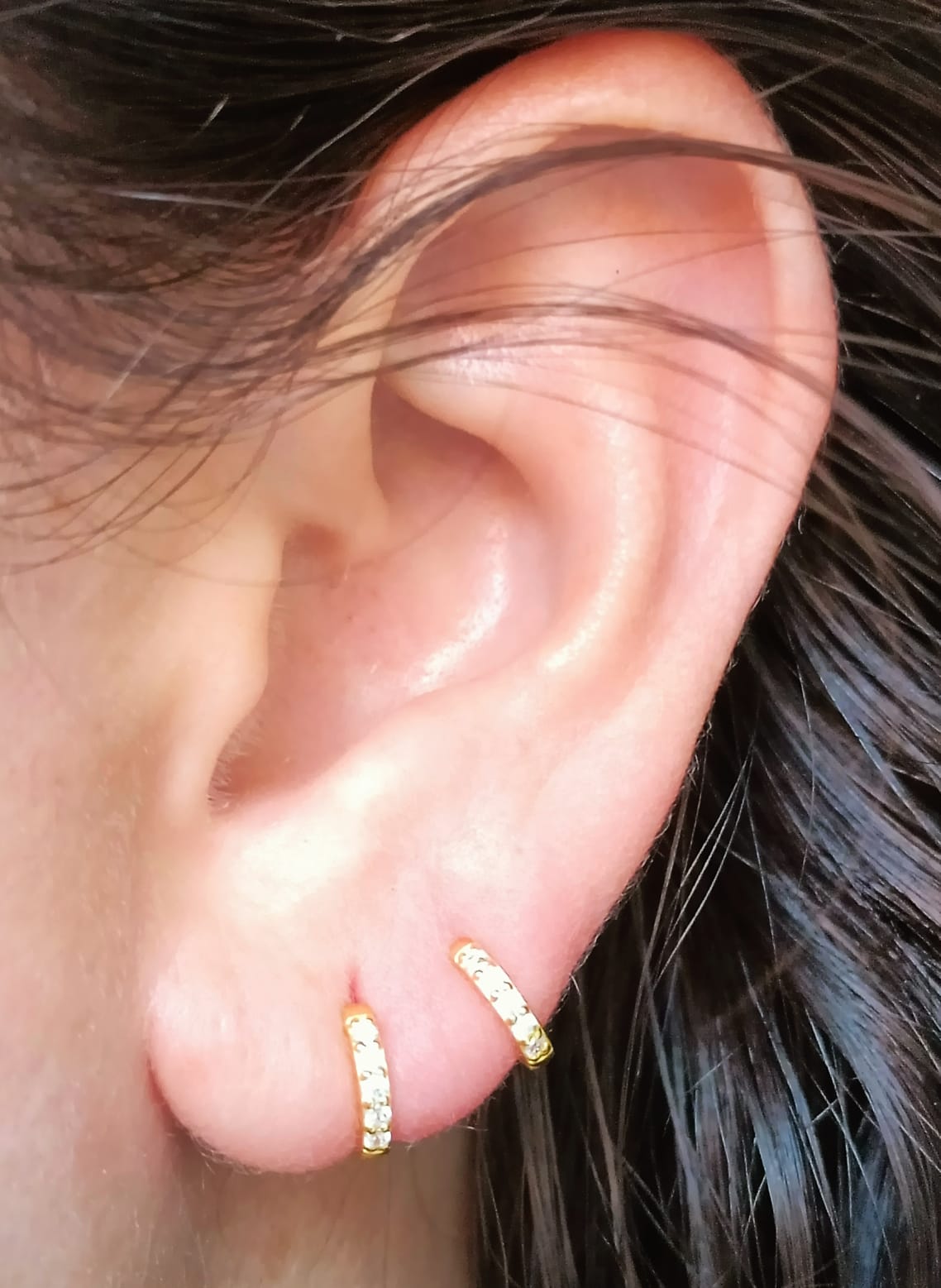 ARGOLLAS PAVE 8MM PIERCING BÁSICO PLATA CHAPADA ORO 18 - 2