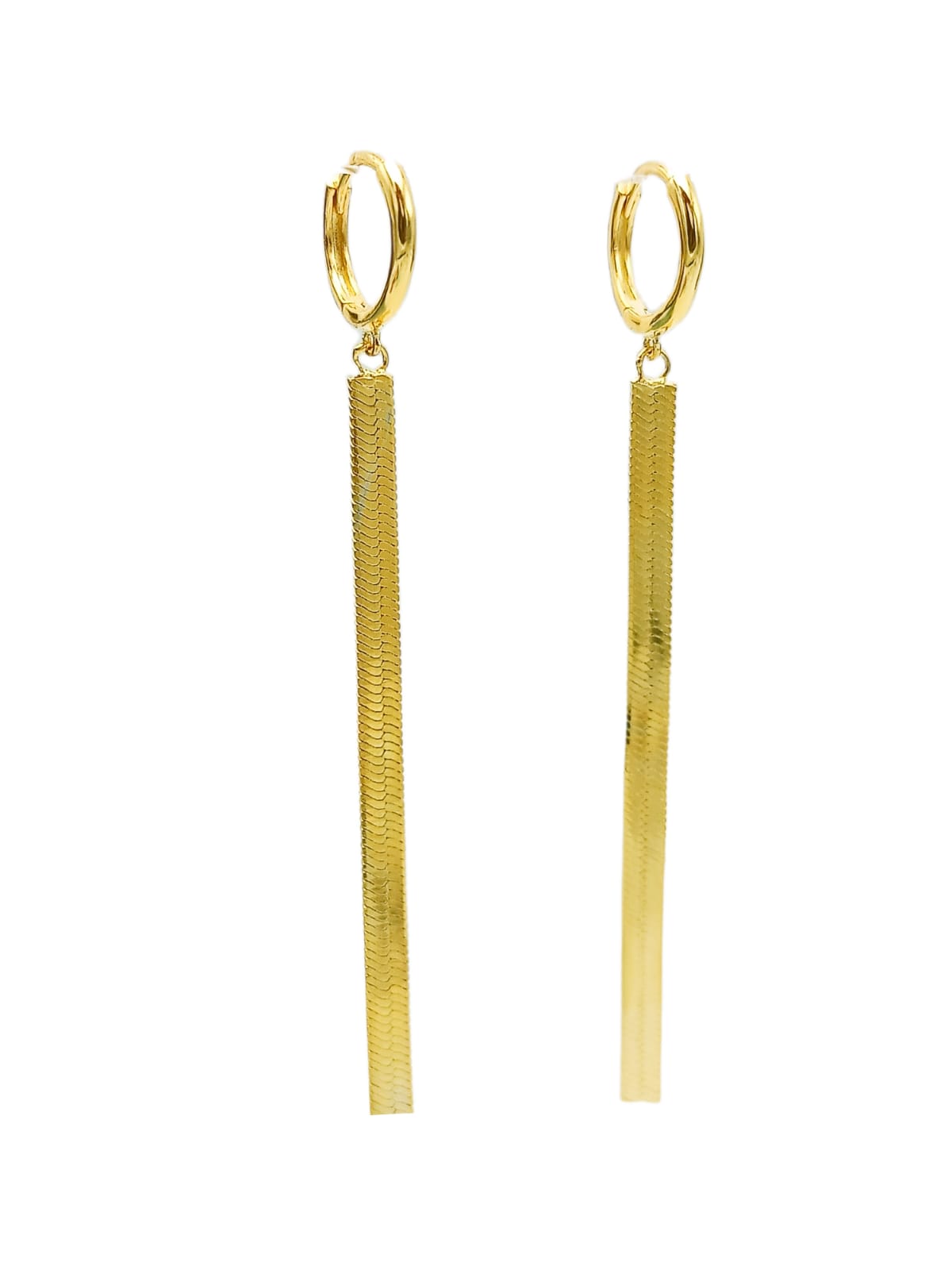 ARGOLLAS HUGGIES LARGAS TEJIDO SERPIENTE PLATA S925 CHAPADA ORO 18K - 6