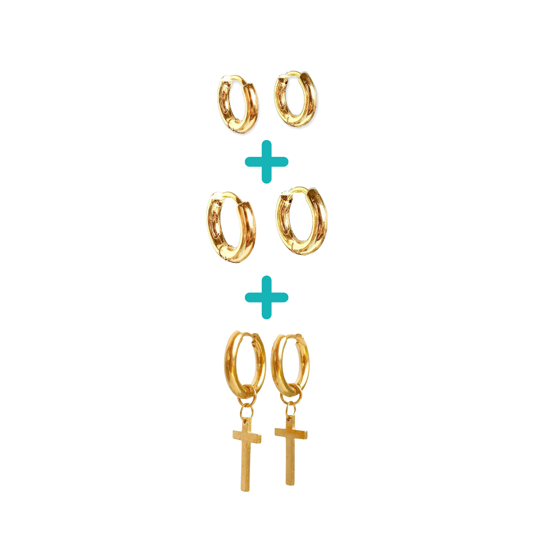 PACK 3 PARES ARGOLLAS LISAS CHAPADAS EN ORO 18K PIERCING - 1