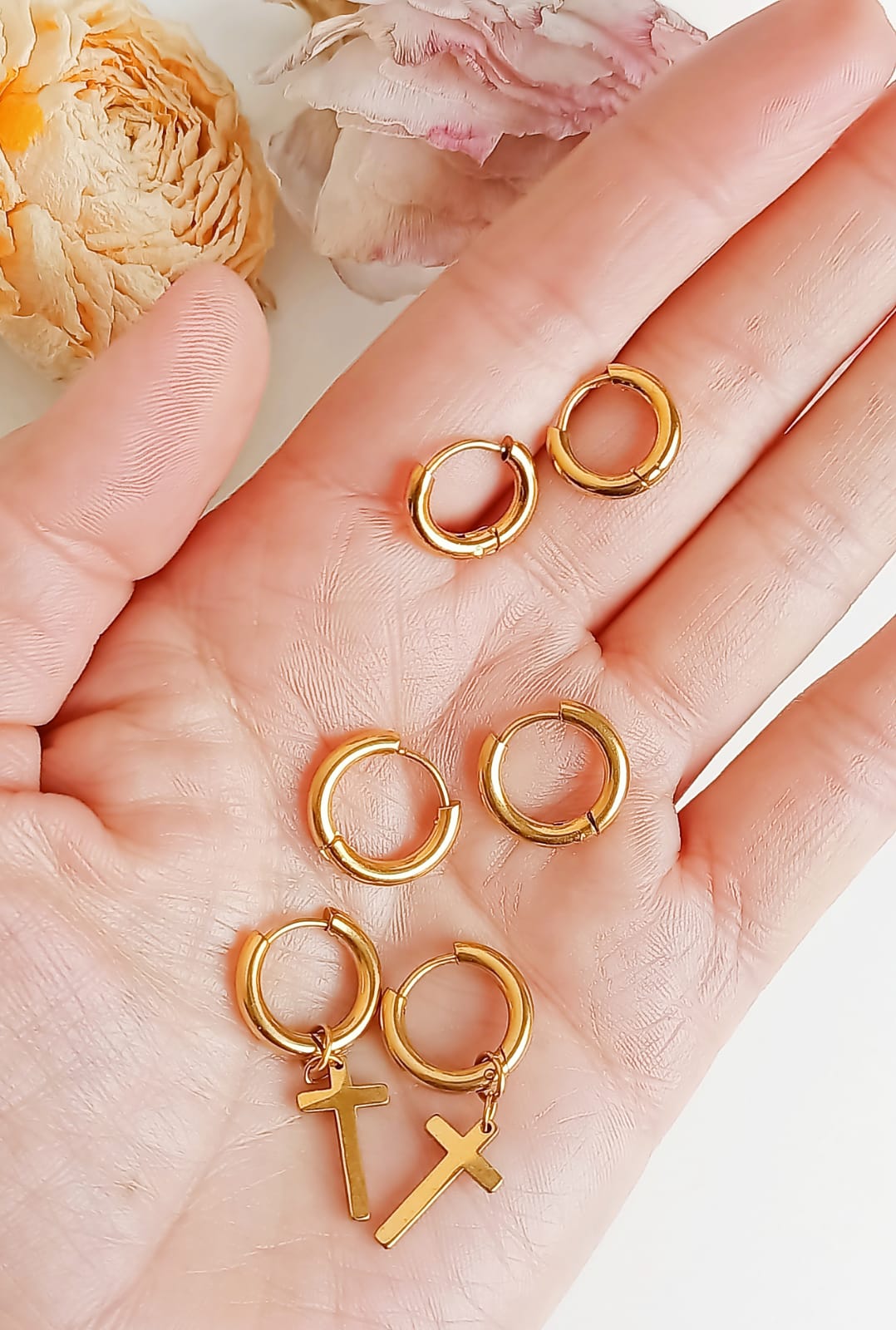 PACK 3 PARES ARGOLLAS LISAS CHAPADAS EN ORO 18K PIERCING - 3