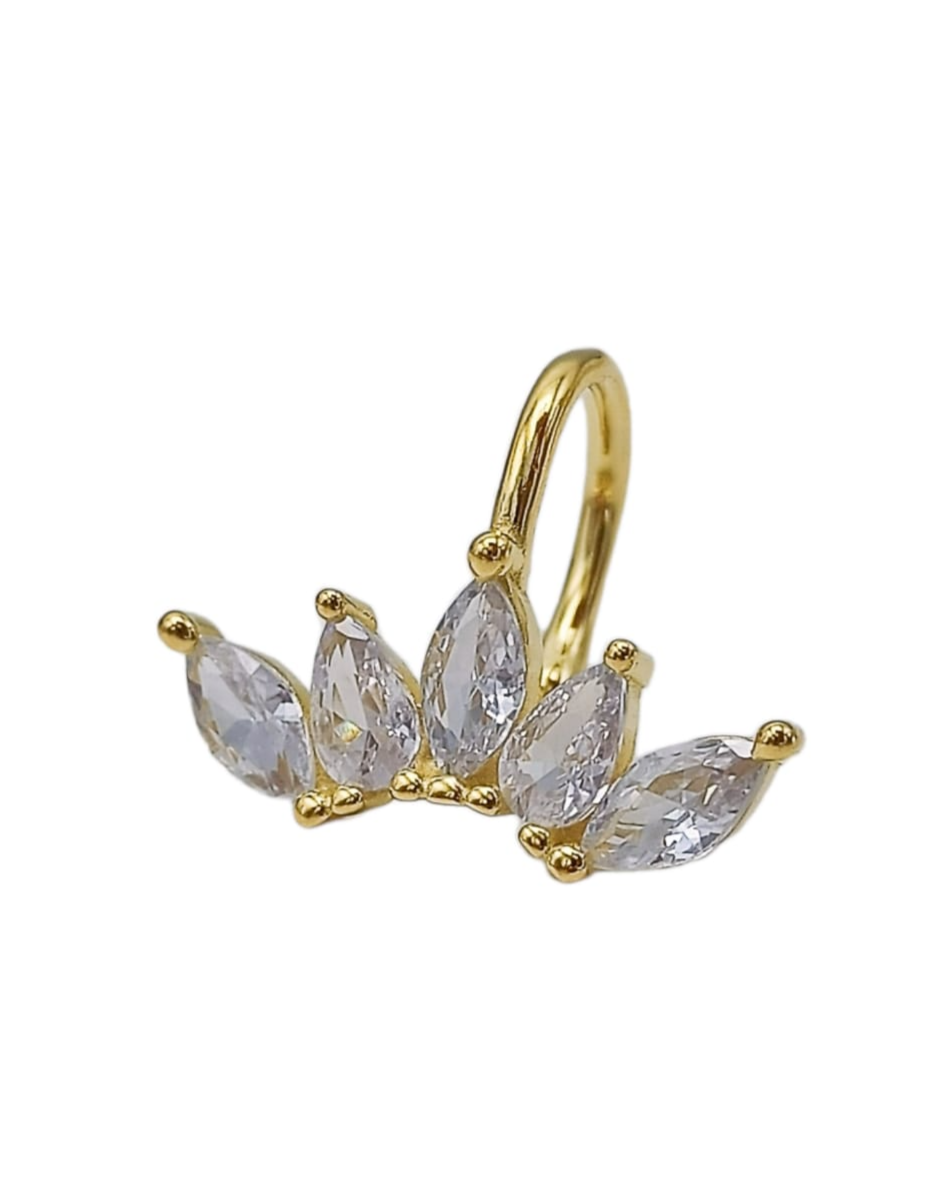 PENDIENTE EARCUFF CORONA PLATA FINA S925 CHAPADOS EN ORO 18K FAKE PIERCING - 1