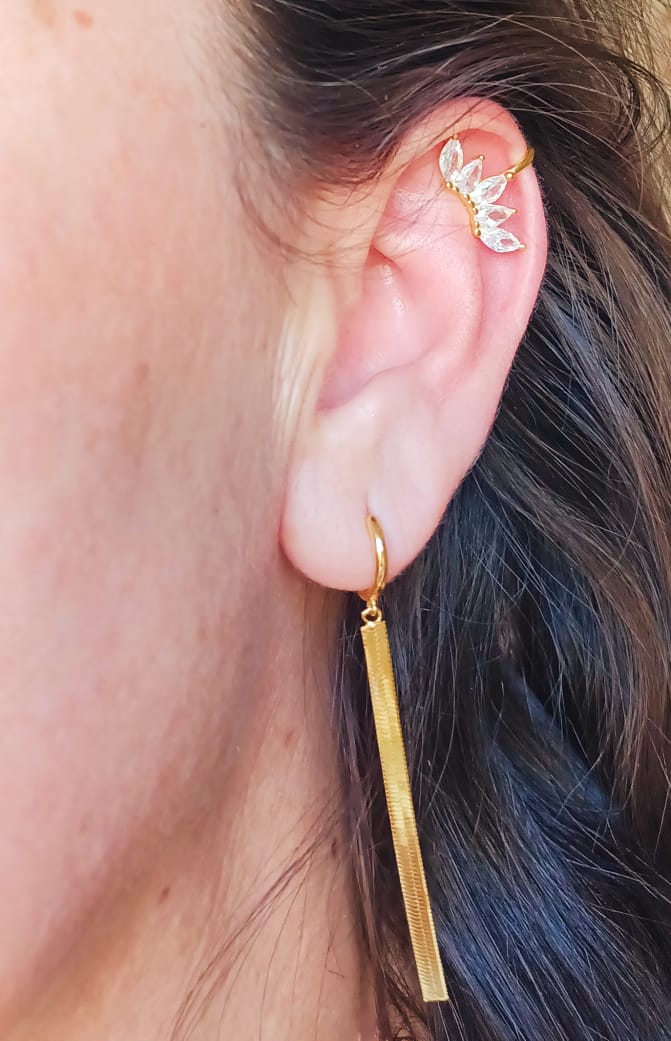 PENDIENTE EARCUFF CORONA PLATA FINA S925 CHAPADOS EN ORO 18K FAKE PIERCING - 2