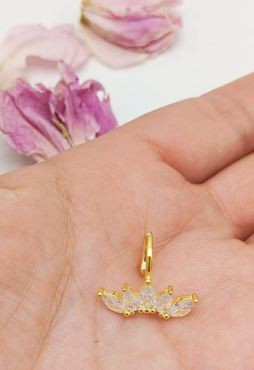PENDIENTE EARCUFF CORONA PLATA FINA S925 CHAPADOS EN ORO 18K FAKE PIERCING - 4