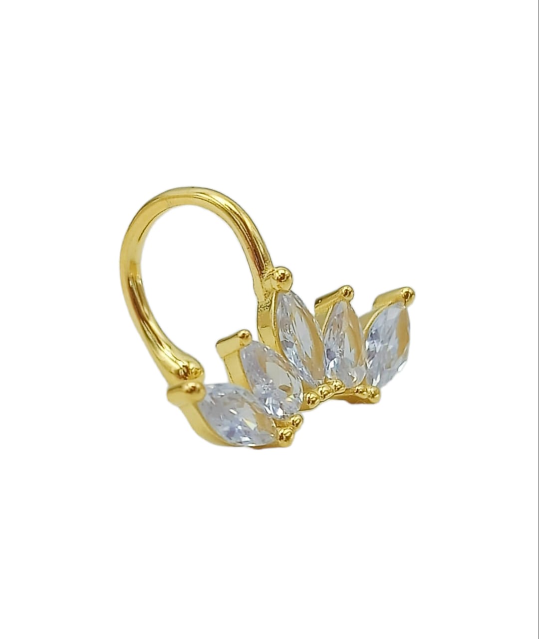 PENDIENTE EARCUFF CORONA PLATA FINA S925 CHAPADOS EN ORO 18K FAKE PIERCING - 5