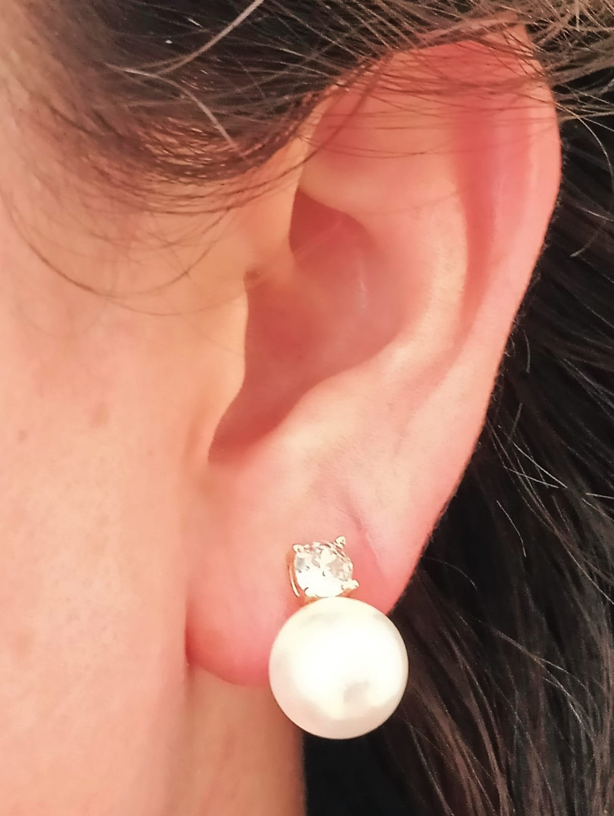 AROS PERLA ZIRCON CHAPADO EN ORO 18K EARCUFF SIN PERFORACION - 2