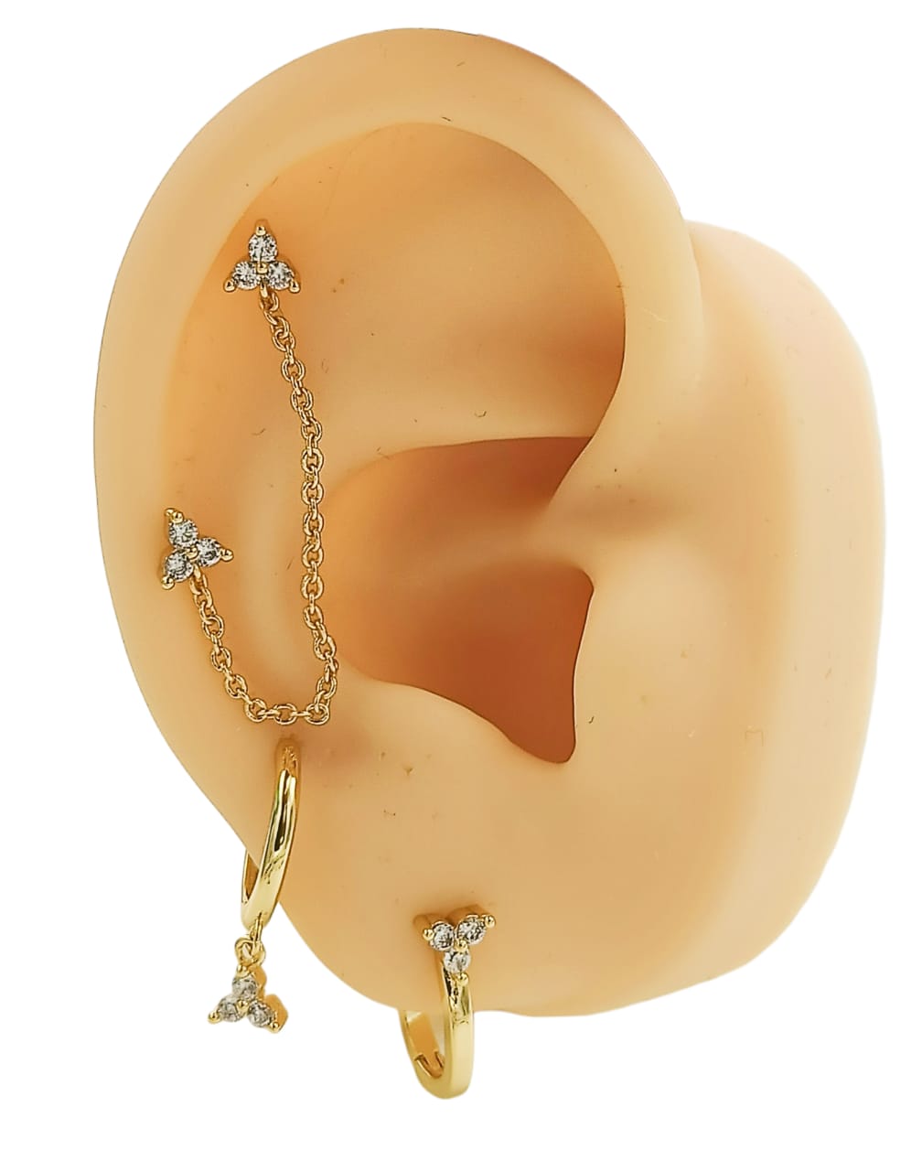SET CONJUNTO HUGGIES PENDIENTES FLOR TRÍMERA CHAPADOS EN ORO 18K - 1