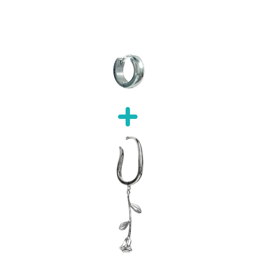PACK EARCUFF ROSA ARGOLLA UNIDAD PLATEADA PIERCING MODERNO - 1