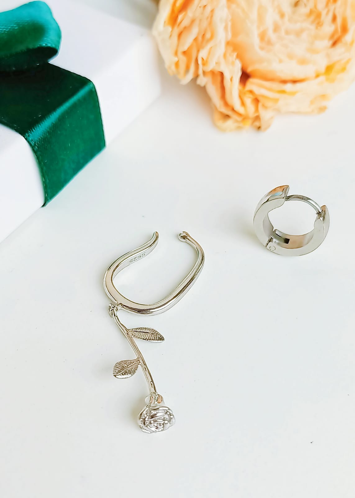 PACK EARCUFF ROSA ARGOLLA UNIDAD PLATEADA PIERCING MODERNO - 7