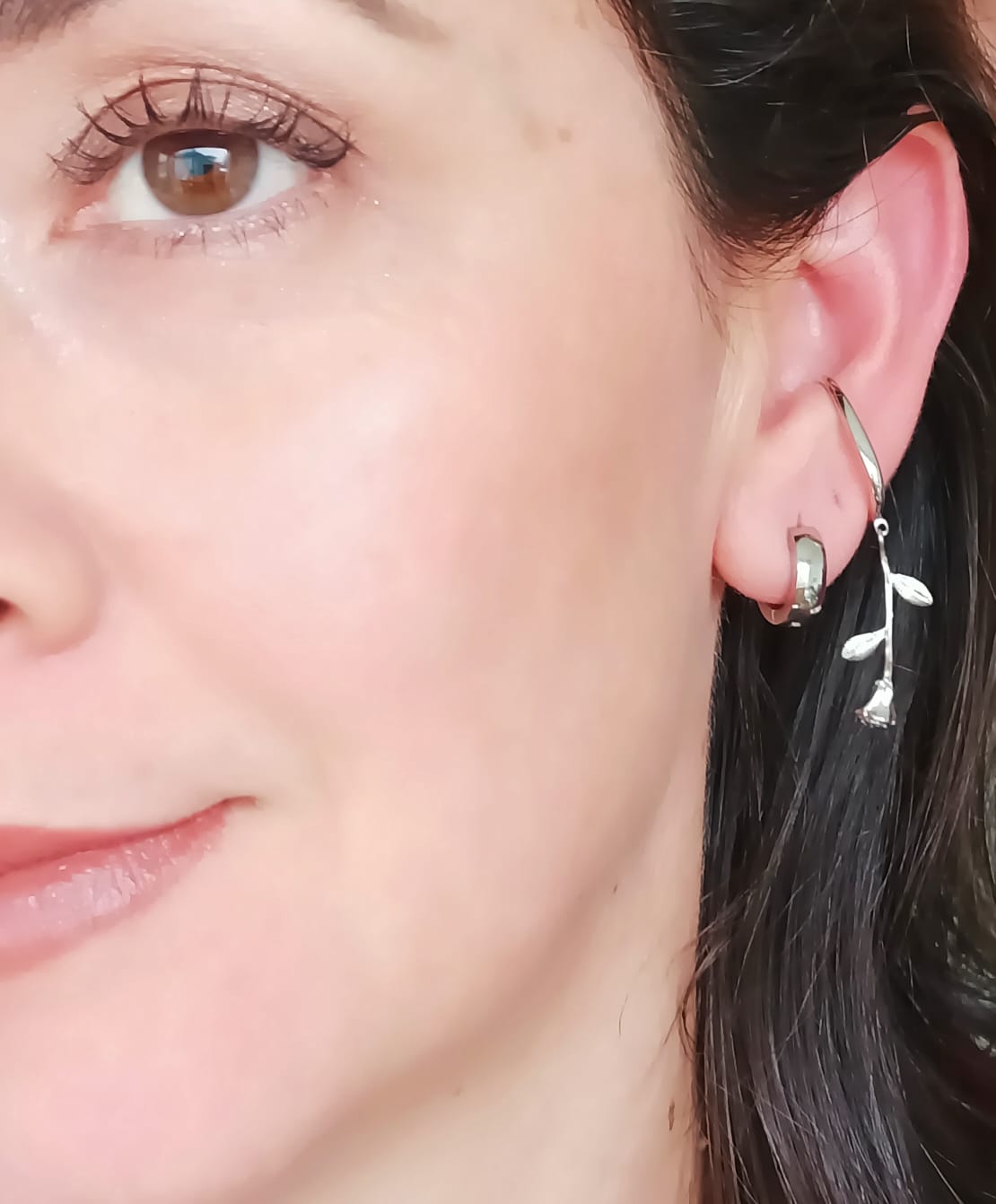 PACK EARCUFF ROSA ARGOLLA UNIDAD PLATEADA PIERCING MODERNO - 8