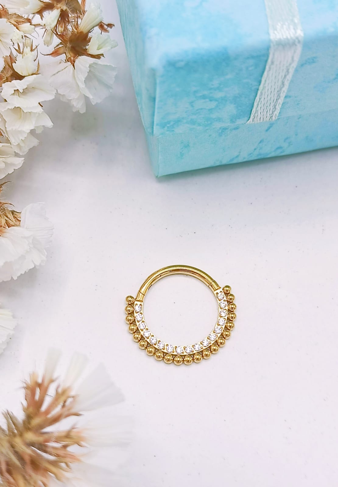 PIERCING SEPTUM F136 G23 ACERO TITANIO DIADEMA CHAPADA ORO 18KL - 6