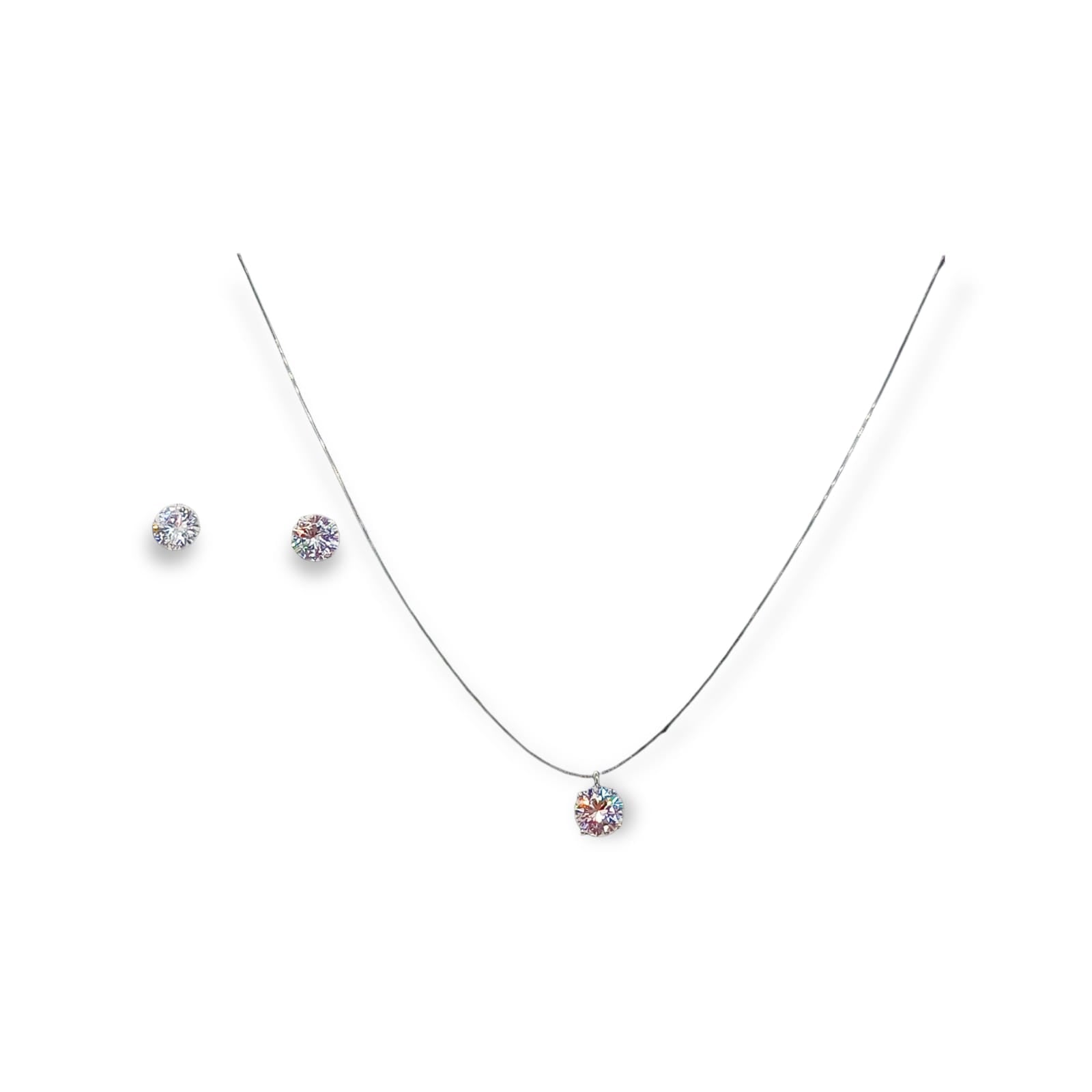 SET CONJUNTO COLLAR NYLON AROS PUNTO DE LUZ PLATA 7MM AMOR - 1