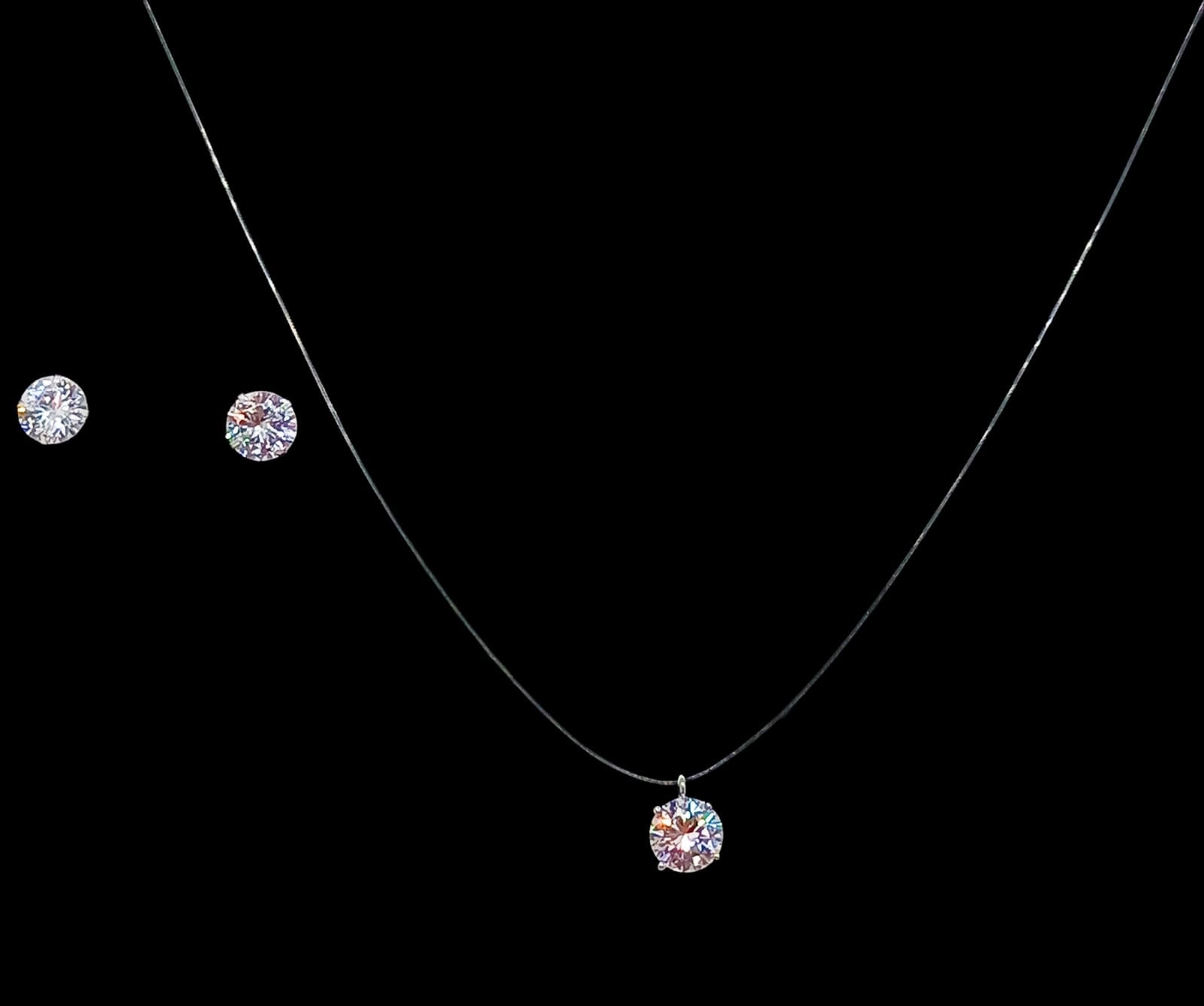 SET CONJUNTO COLLAR NYLON AROS PUNTO DE LUZ PLATA 7MM AMOR - 4