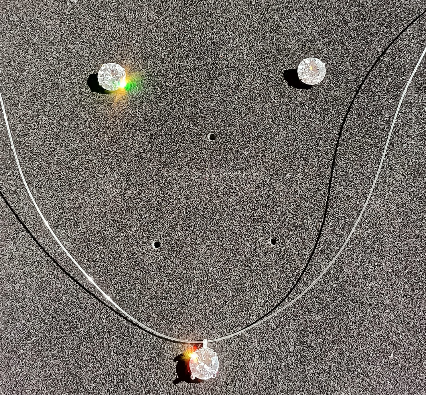 SET CONJUNTO COLLAR NYLON AROS PUNTO DE LUZ PLATA 7MM AMOR - 7