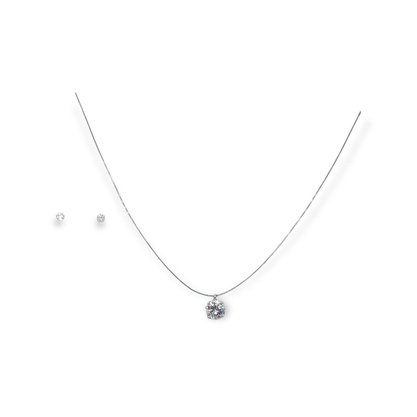 SET CONJUNTO COLLAR NYLON AROS PUNTO DE LUZ PLATA 3MM AMOR - 1