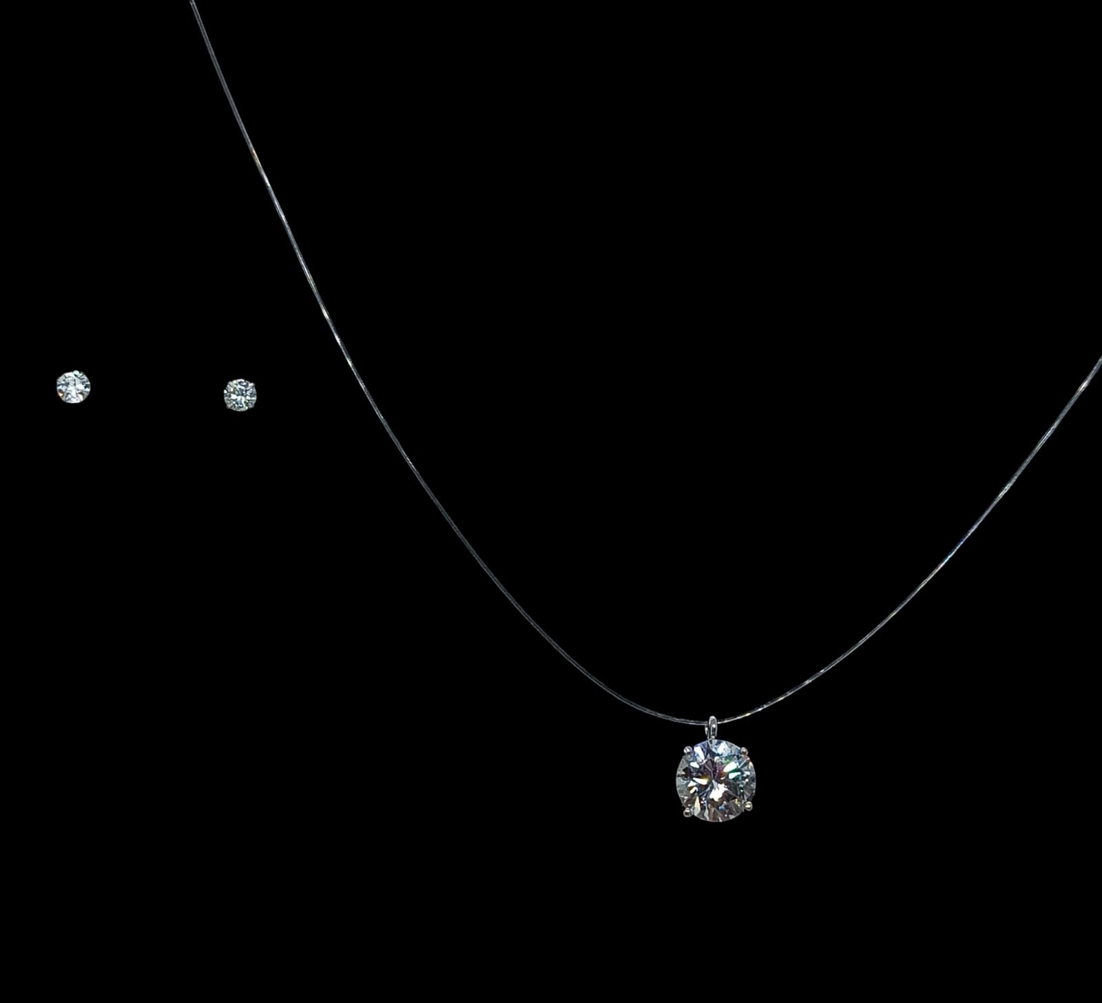 SET CONJUNTO COLLAR NYLON AROS PUNTO DE LUZ PLATA 3MM AMOR - 3
