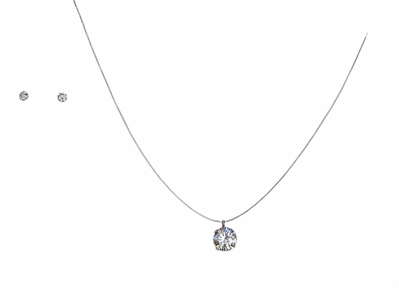 SET CONJUNTO COLLAR NYLON AROS PUNTO DE LUZ PLATA 3MM AMOR - 4