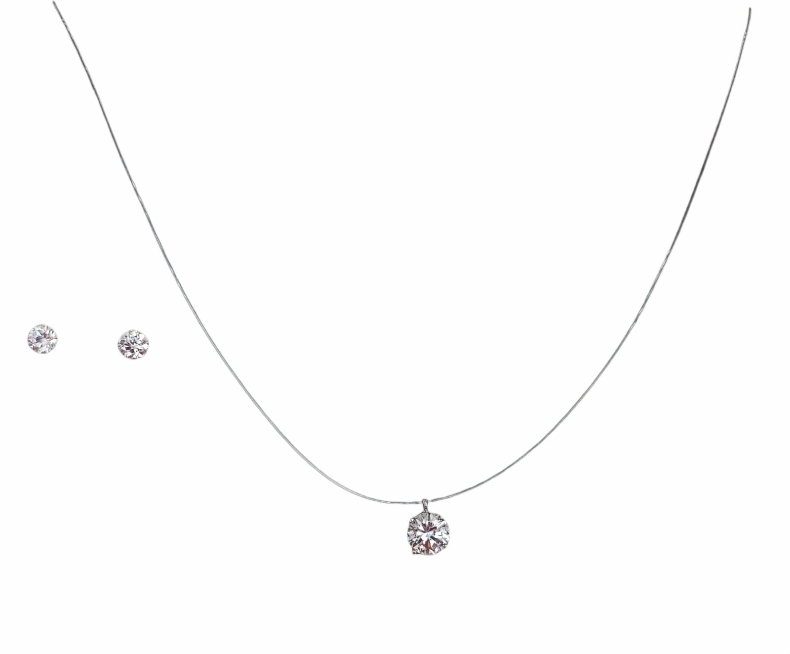 SET CONJUNTO COLLAR NYLON AROS PUNTO DE LUZ PLATA 5MM AMOR - 1