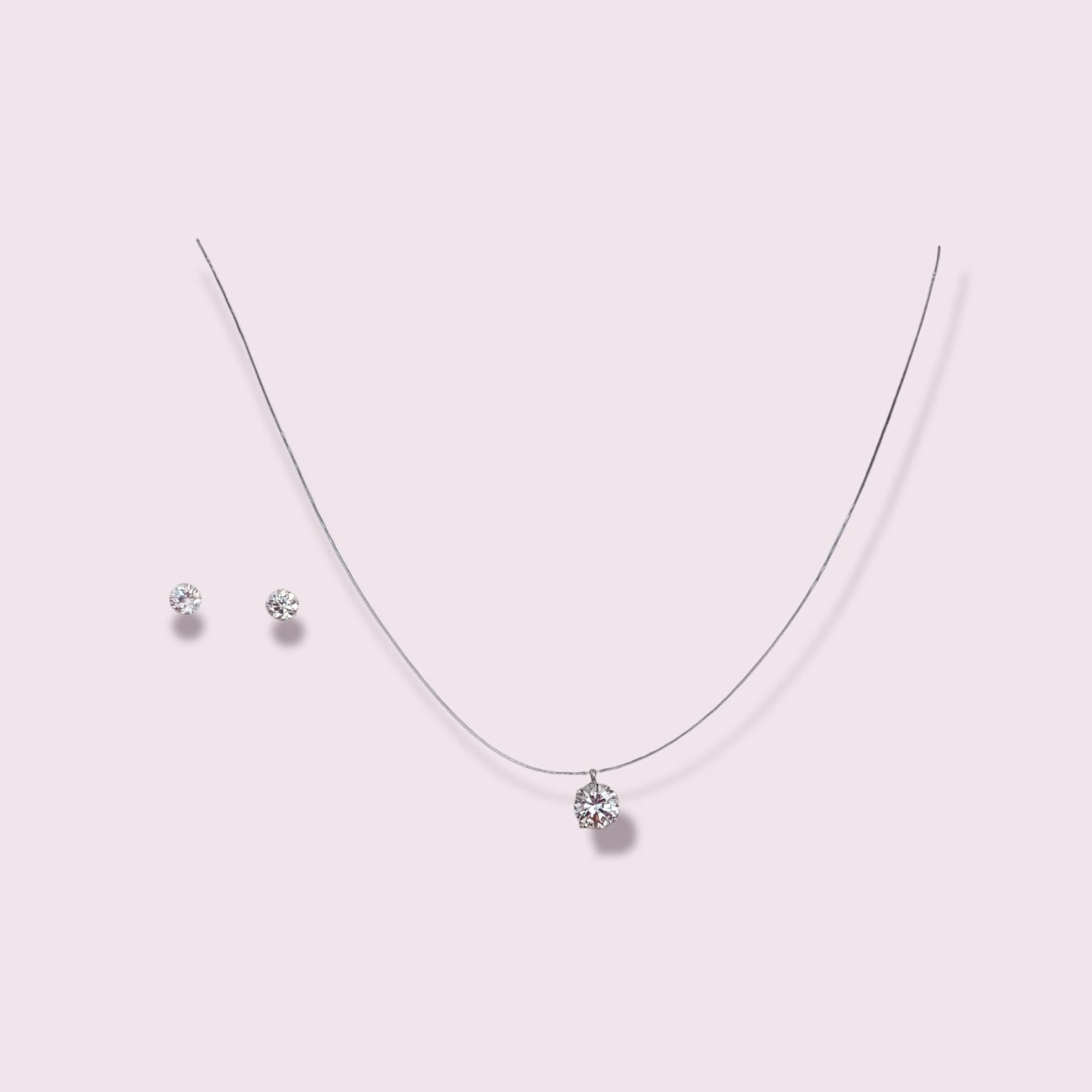 SET CONJUNTO COLLAR NYLON AROS PUNTO DE LUZ PLATA 5MM AMOR - 2