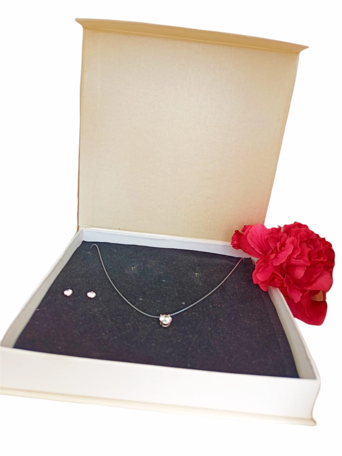 SET CONJUNTO COLLAR NYLON AROS PUNTO DE LUZ PLATA 5MM AMOR - 6