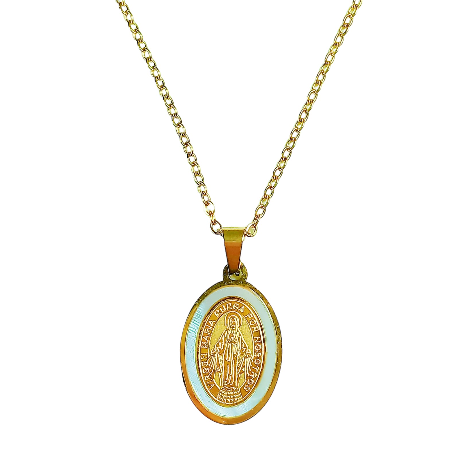 COLGANTE MEDALLA VIRGEN MARÍA NÁCAR CHAPADA EN ORO 18K AMOR - 1