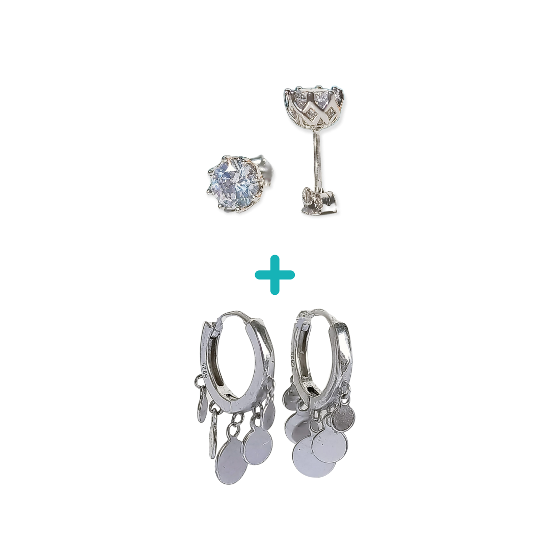 PACK DE AROS PUNTO LUZ ARGOLLAS HUGGIES PLATA 925 PIERCING - 1