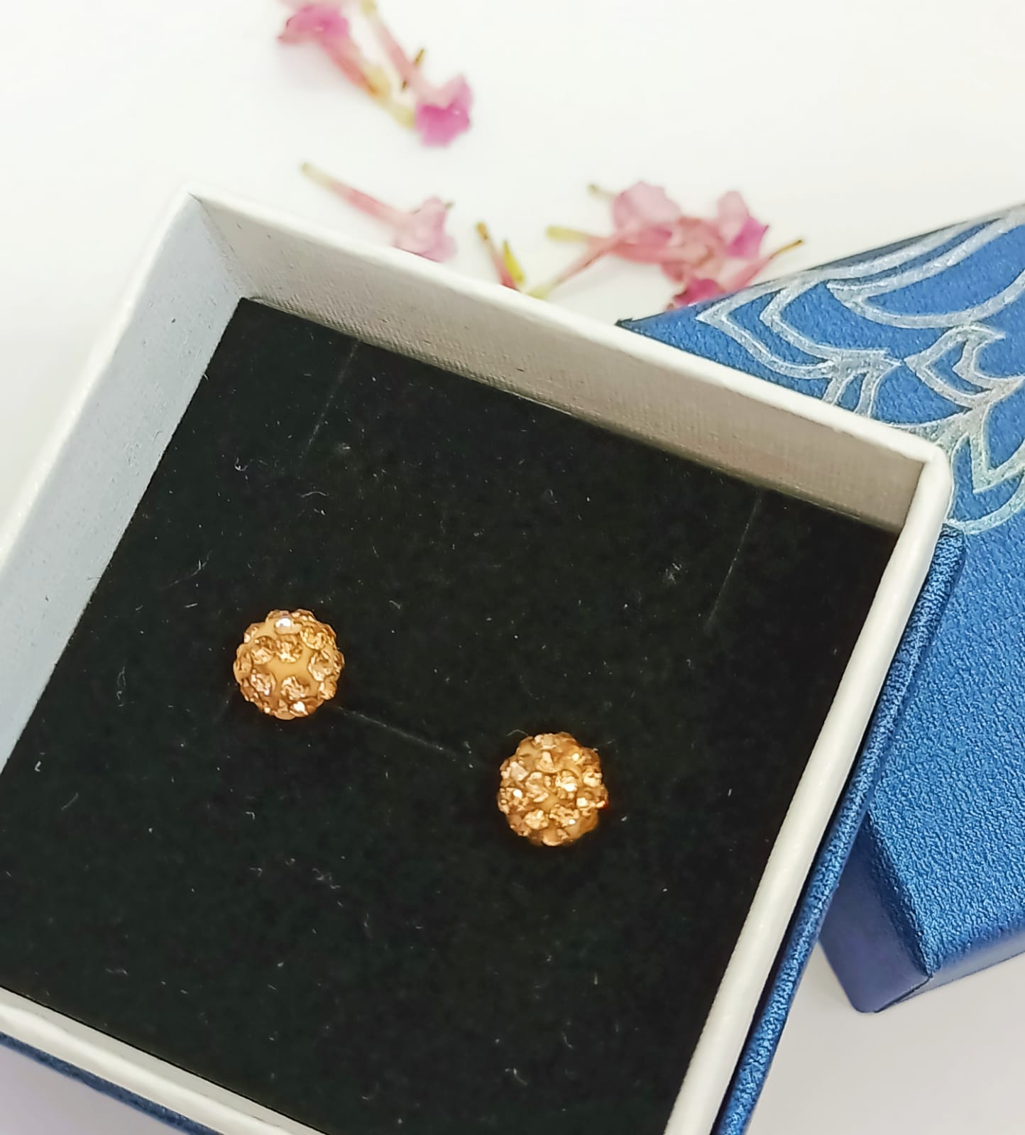AROS SEGURIDAD PUNTO DE LUZ ACERO BOLA DE FUEGO ROSA CREMA CHAPADO ORO - 2