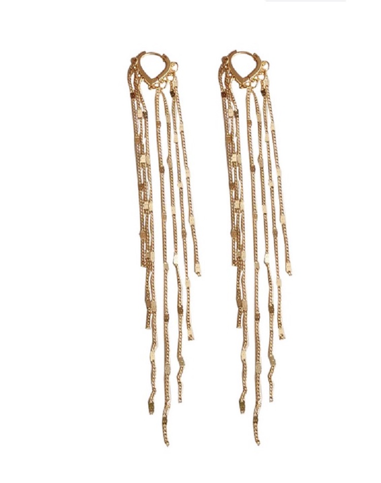PENDIENTES TIPO CASCADA LARGOS BAÑADOS EN ORO 14KL - 1