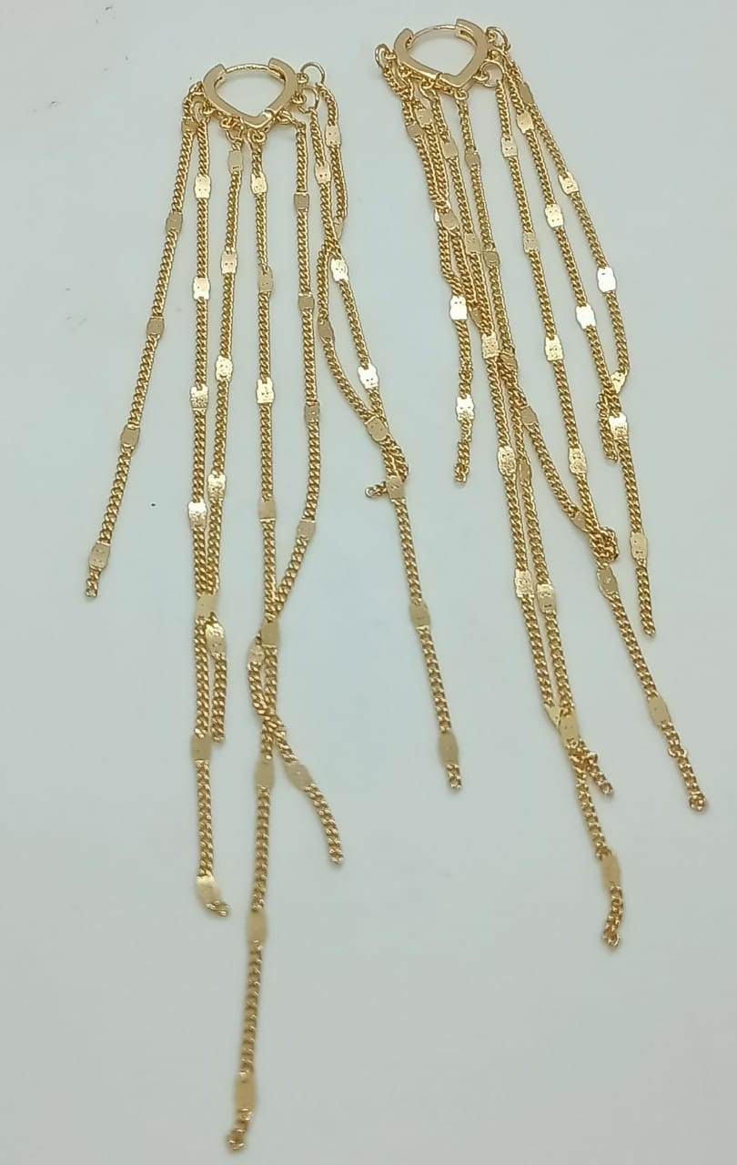 PENDIENTES TIPO CASCADA LARGOS BAÑADOS EN ORO 14KL - 3