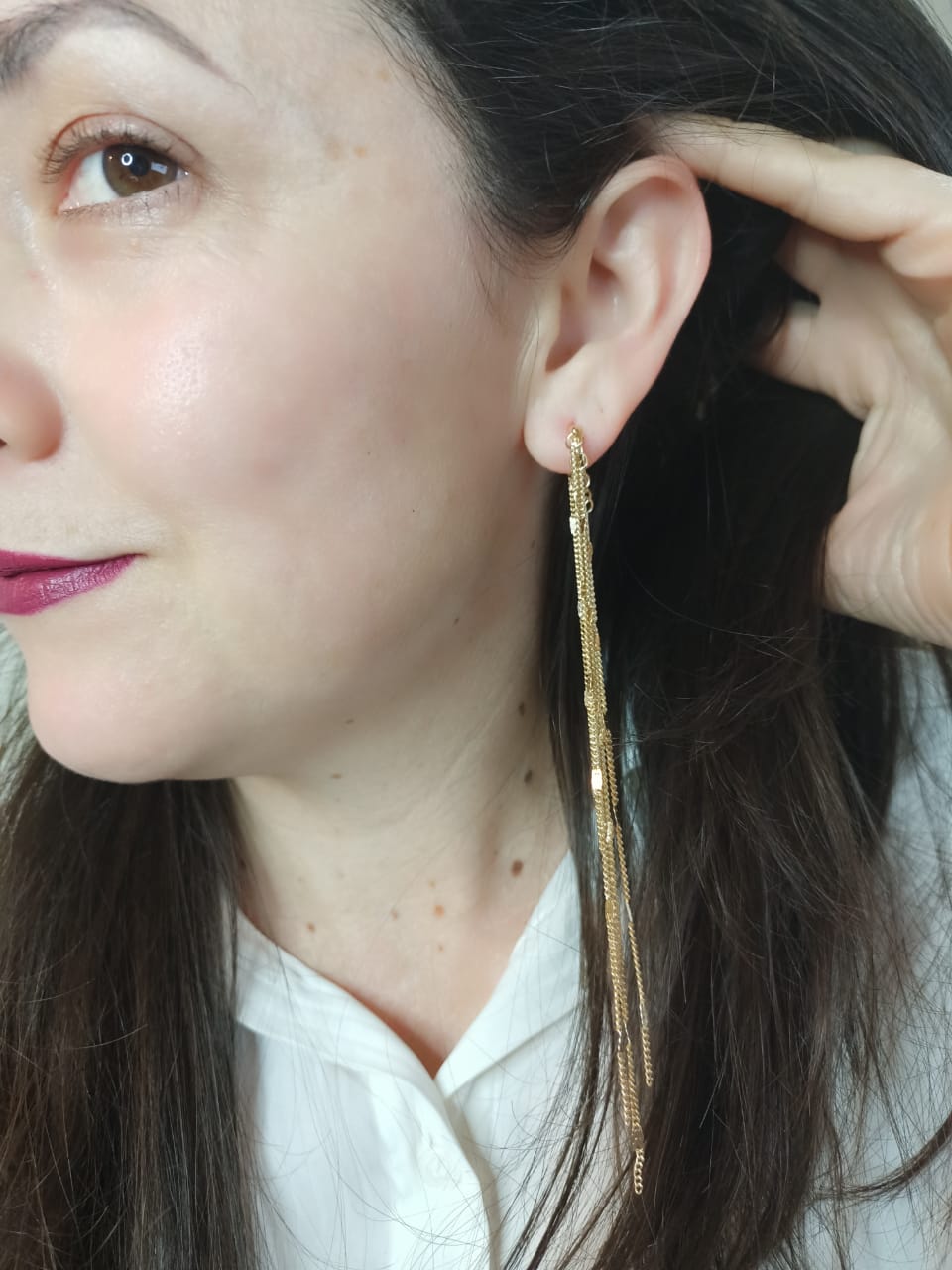 PENDIENTES TIPO CASCADA LARGOS BAÑADOS EN ORO 14KL - 4