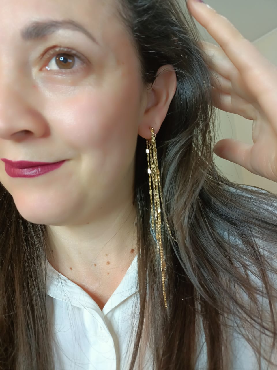 PENDIENTES TIPO CASCADA LARGOS BAÑADOS EN ORO 14KL - 7