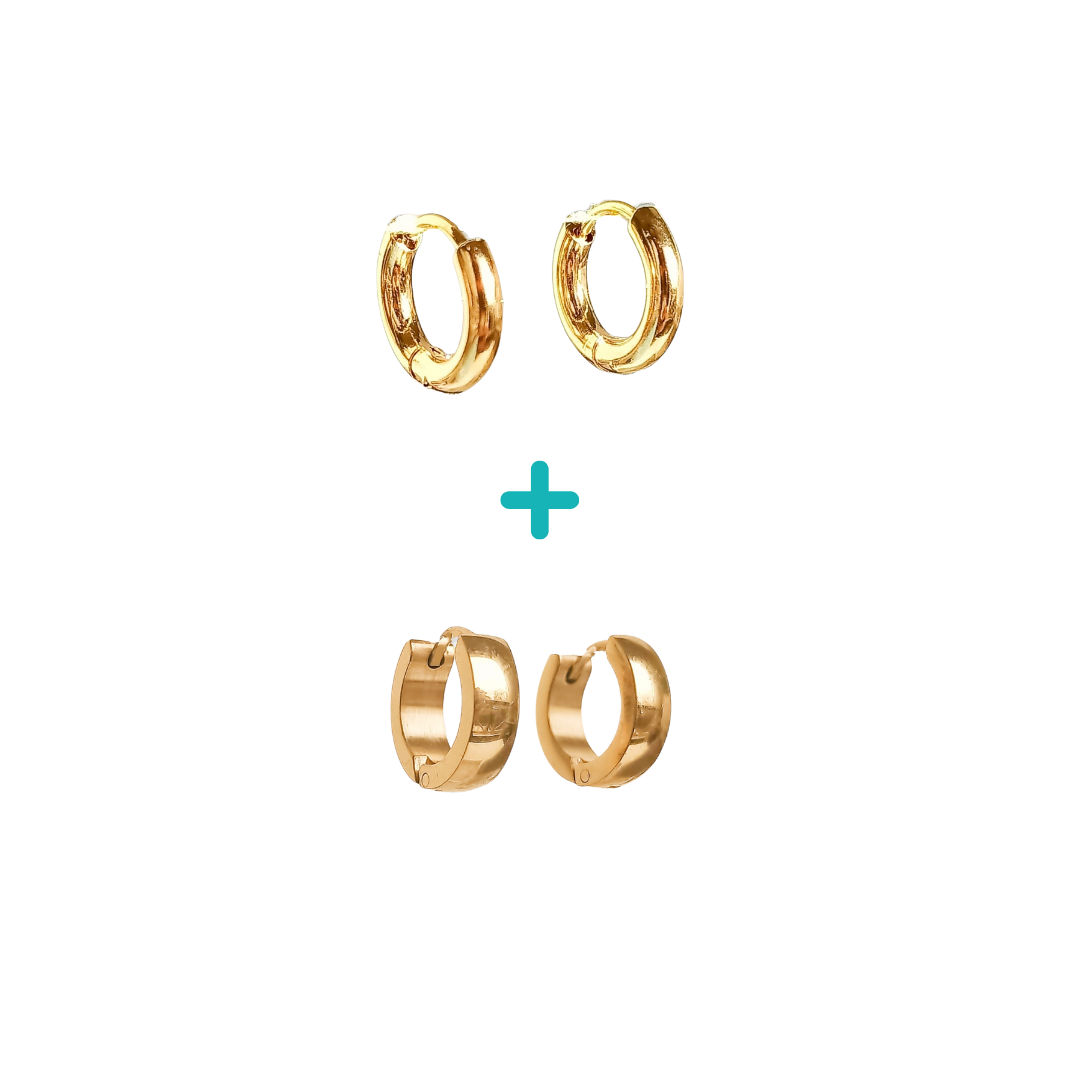PACK AROS 2 PAR DE ARGOLLAS LISA PIERCING CHAPADA EN ORO 18K - 1