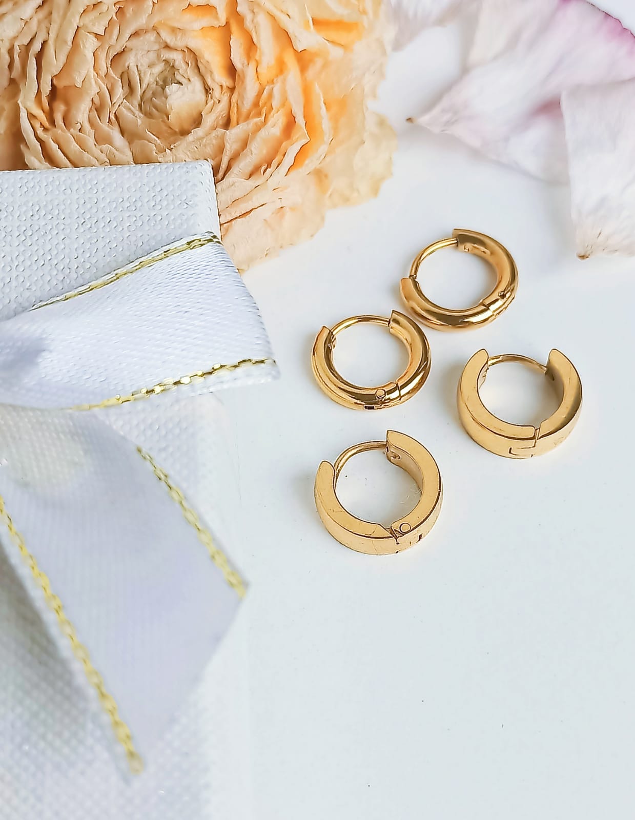 PACK AROS 2 PAR DE ARGOLLAS LISA PIERCING CHAPADA EN ORO 18K - 2