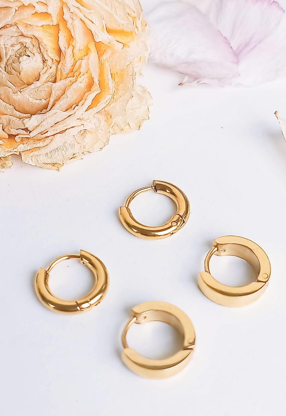 PACK AROS 2 PAR DE ARGOLLAS LISA PIERCING CHAPADA EN ORO 18K - 3