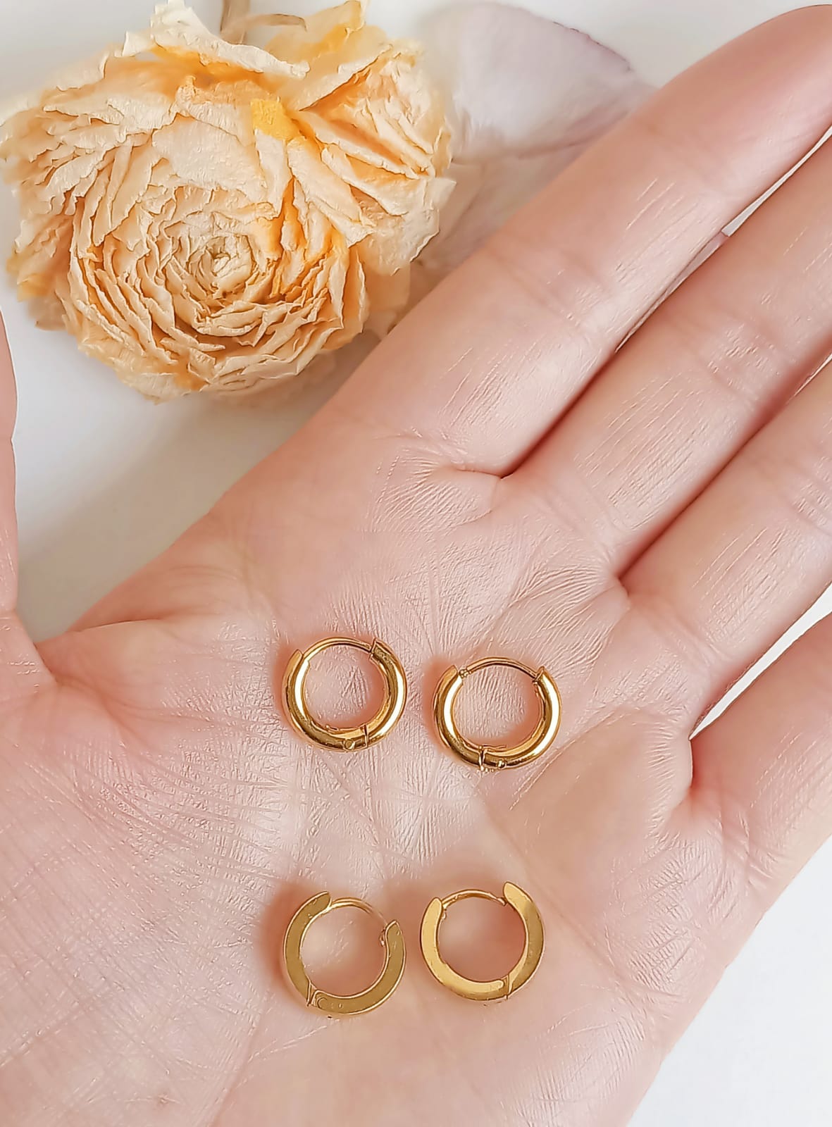 PACK AROS 2 PAR DE ARGOLLAS LISA PIERCING CHAPADA EN ORO 18K - 4