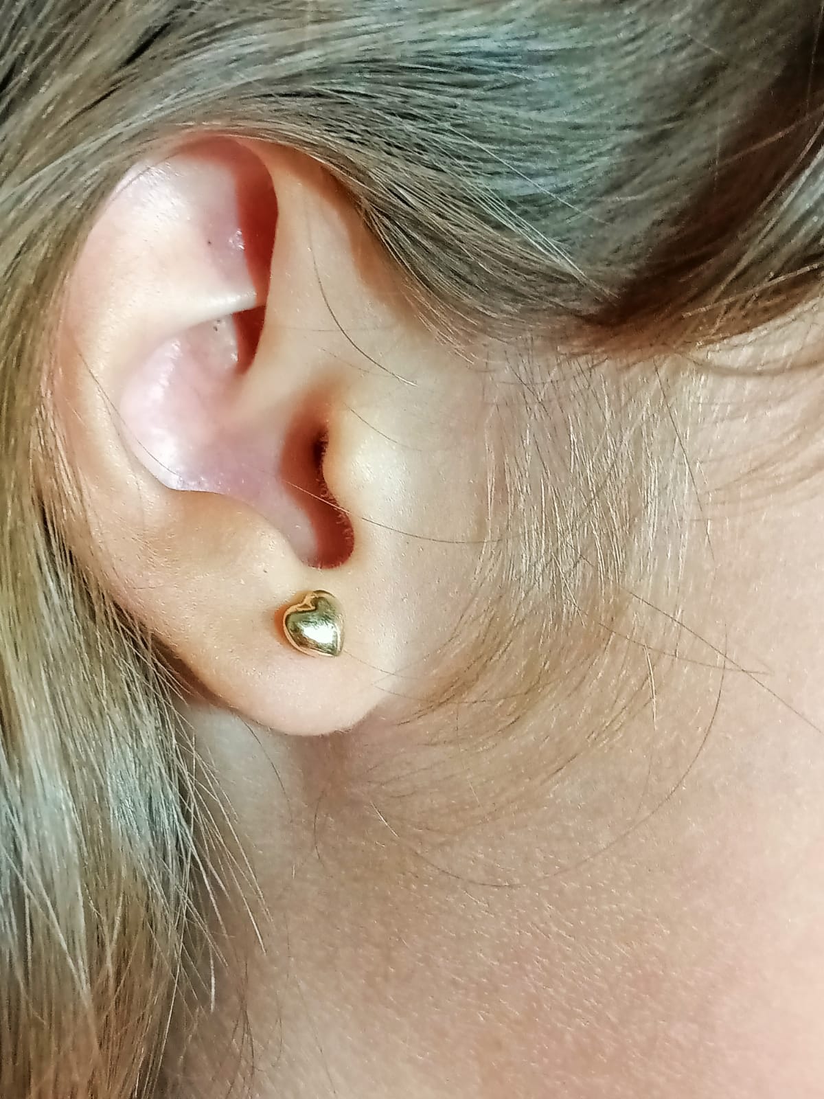 AROS PIERCING HELIX PUNTO CORAZON TUERCA ORO 18K TAPA SEGURIDAD BEBE - 6