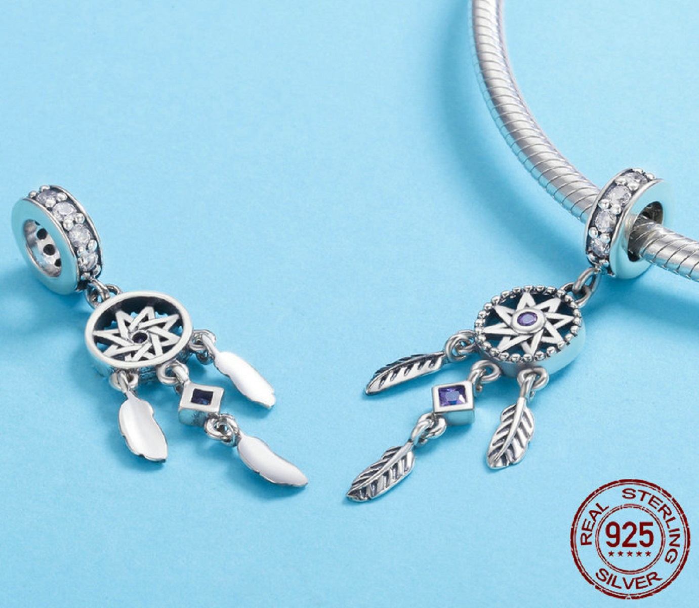 CHARM DIJE ABALORIO ATRAPASUEÑOS PULSERA O COLGANTE LILA - 2