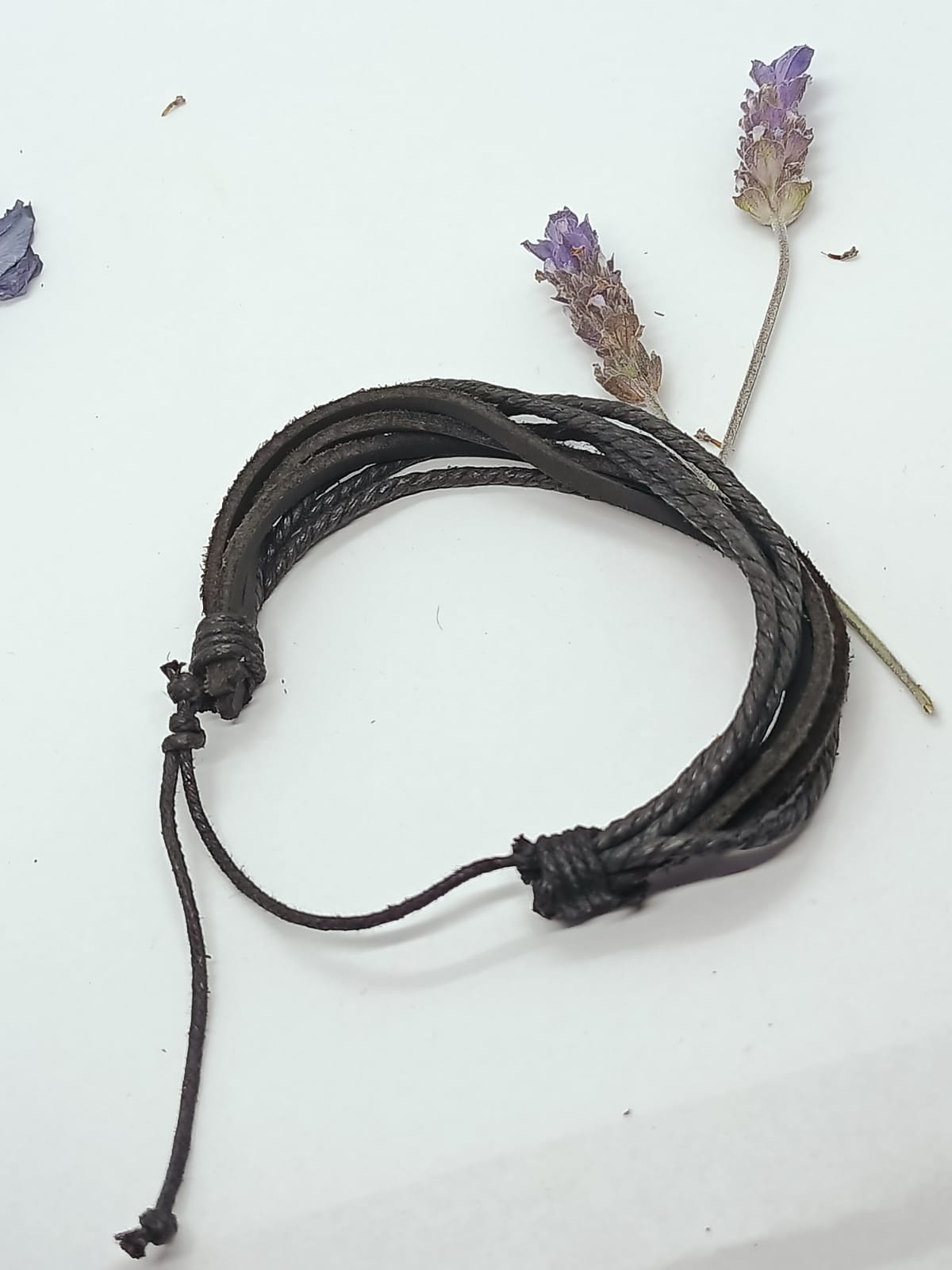 PULSERA DE CUERO Y CUERDA TRENZADA NEGRA AJUSTABLE - 2