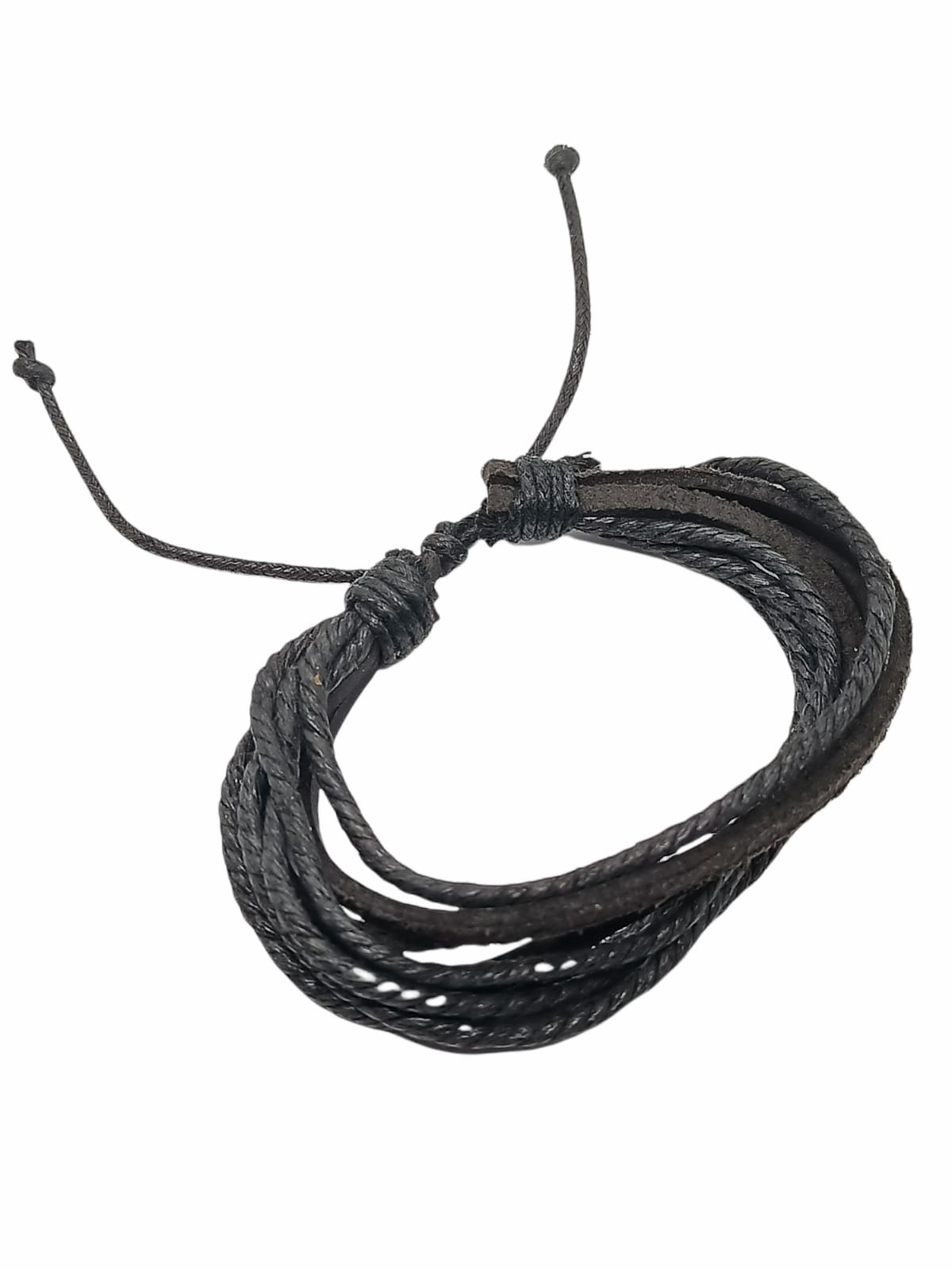 PULSERA DE CUERO Y CUERDA TRENZADA NEGRA AJUSTABLE - 4