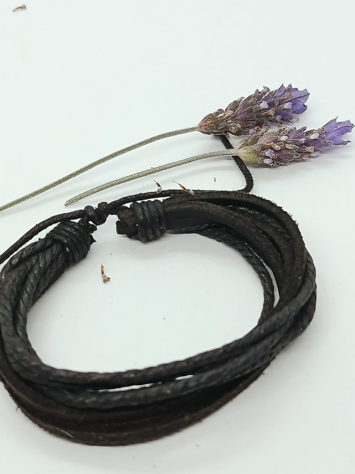 PULSERA DE CUERO Y CUERDA TRENZADA NEGRA AJUSTABLE - 5