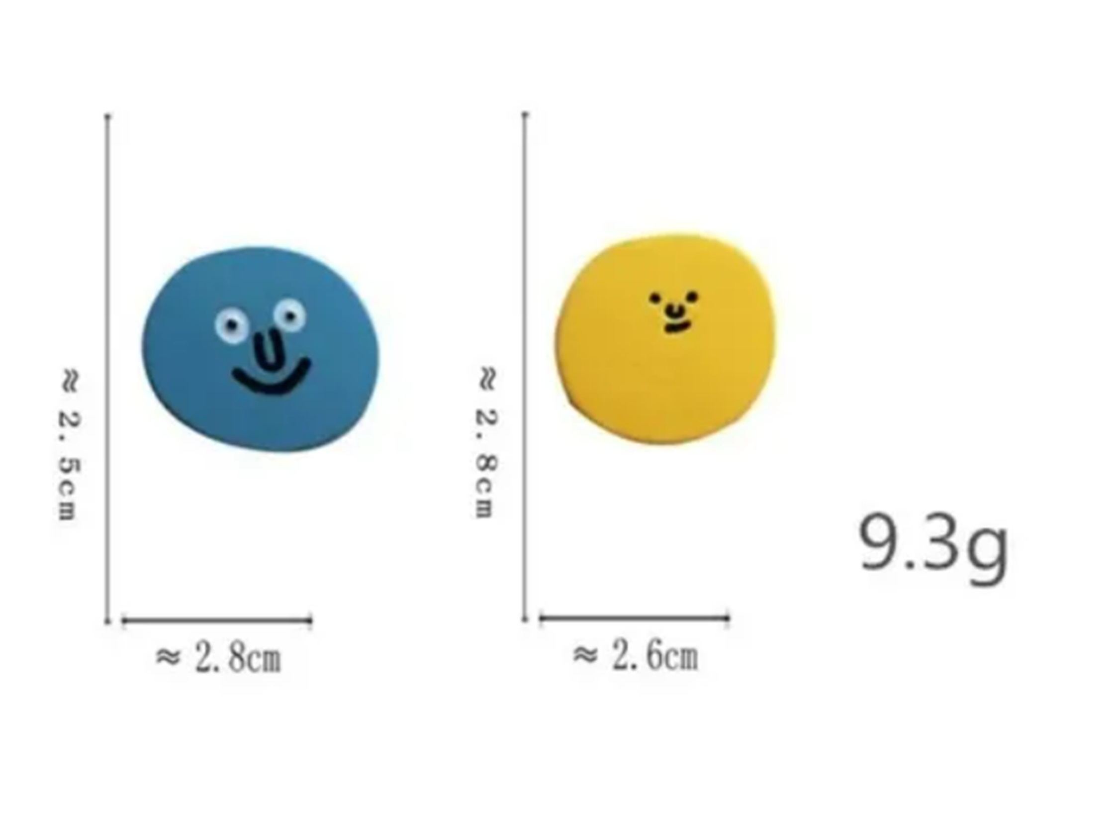 AROS ASIMÉTRICOS DE TACHUELA CON CARITAS SUAVE RESINA EPOXI AZUL AMARILLO - 3