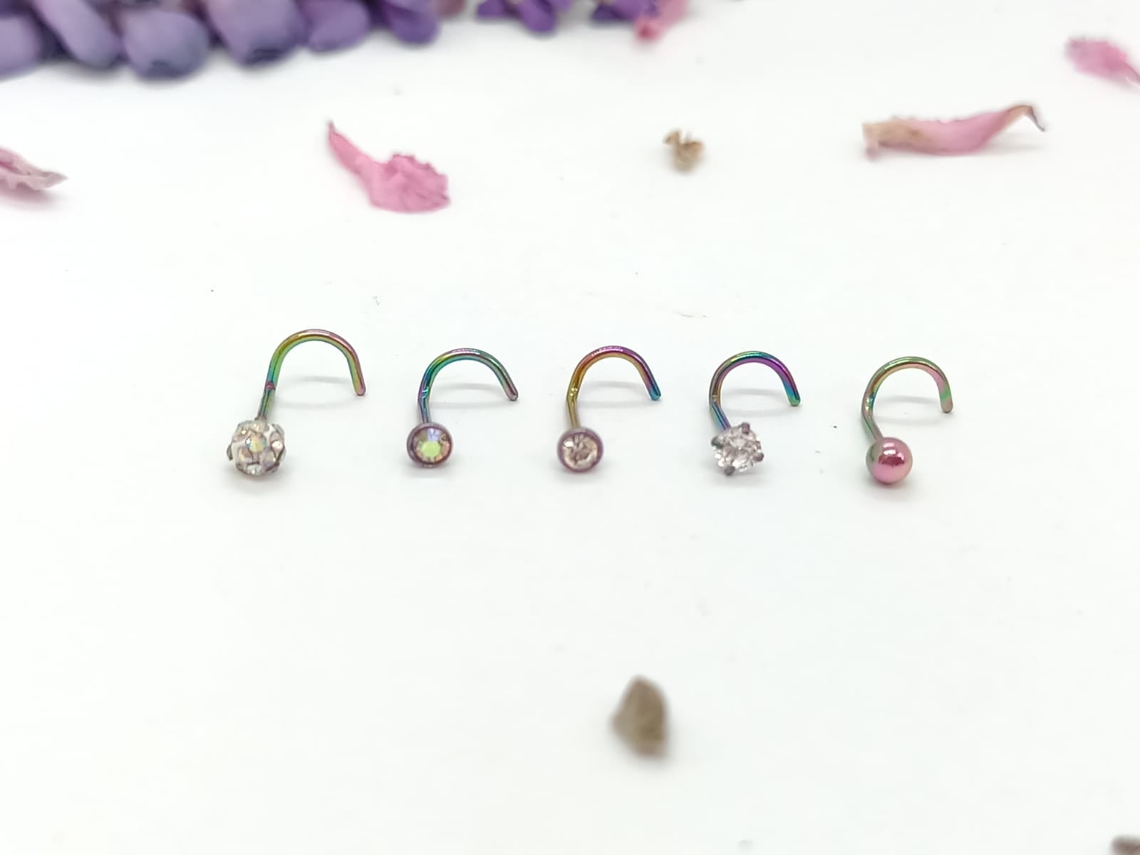 SET 5 PIERCING ACERO QUIRÚRGIC TIPO S NARIZ ZIRCONIA NOSTRIL MULTICOLOR - 4
