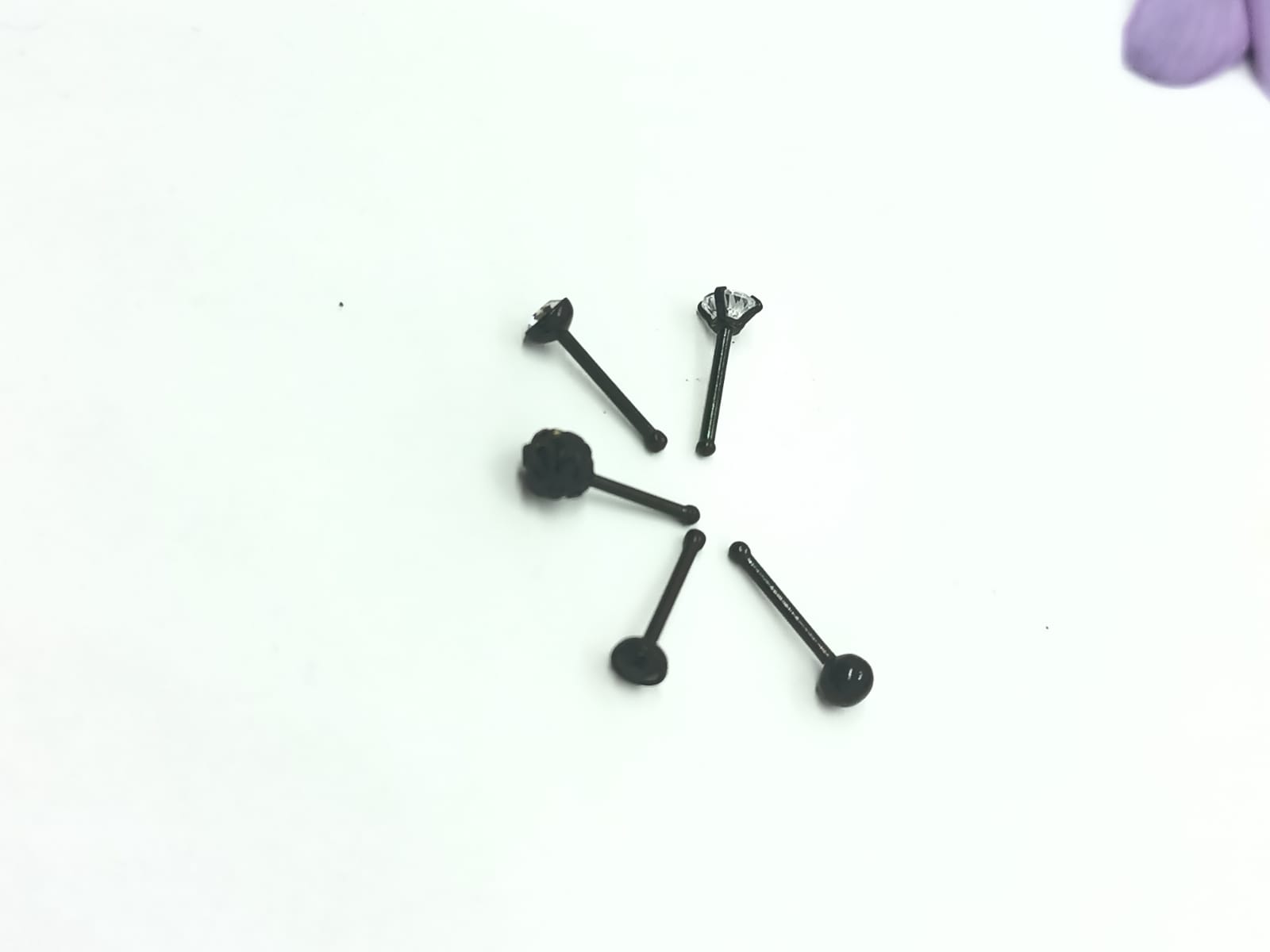 SET 5 PIERCING NEGRO DE ACERO QUIRÚRGICO NARIZ ZIRCONIA PUNK NOSTRIL - 2