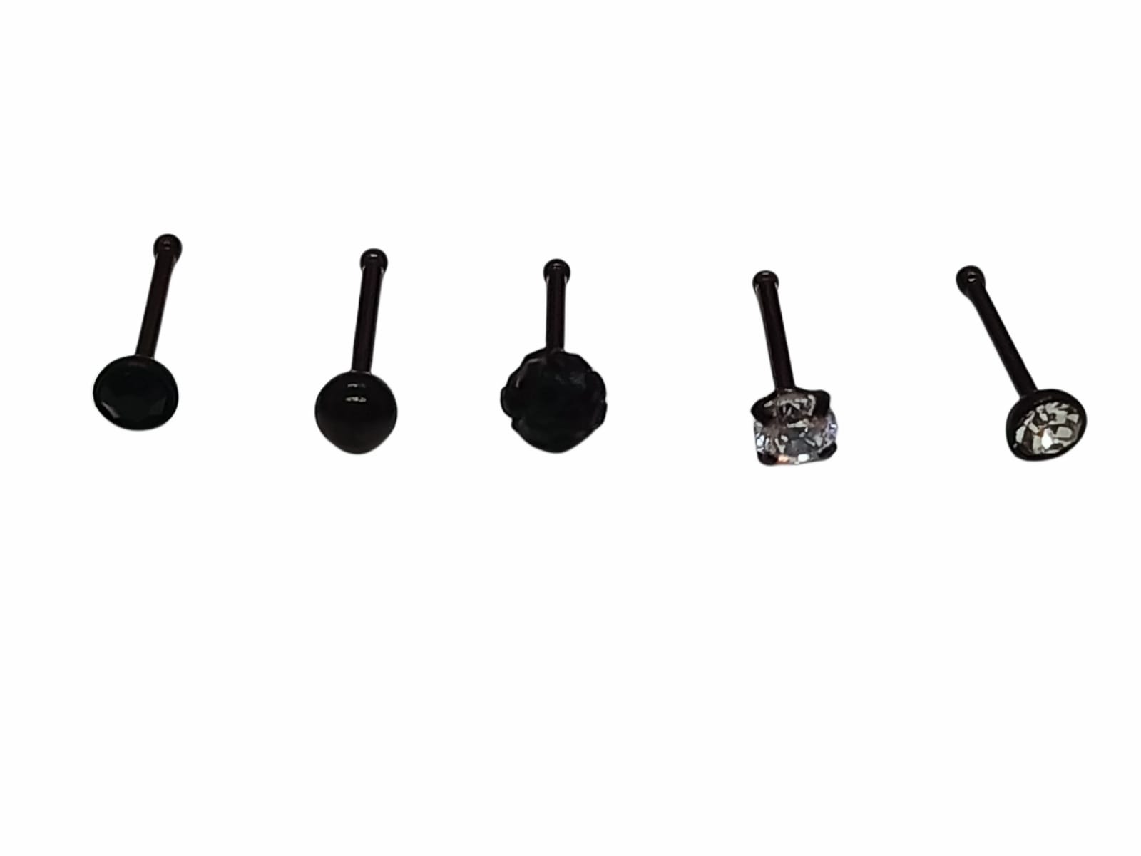 SET 5 PIERCING NEGRO DE ACERO QUIRÚRGICO NARIZ ZIRCONIA PUNK NOSTRIL - 4