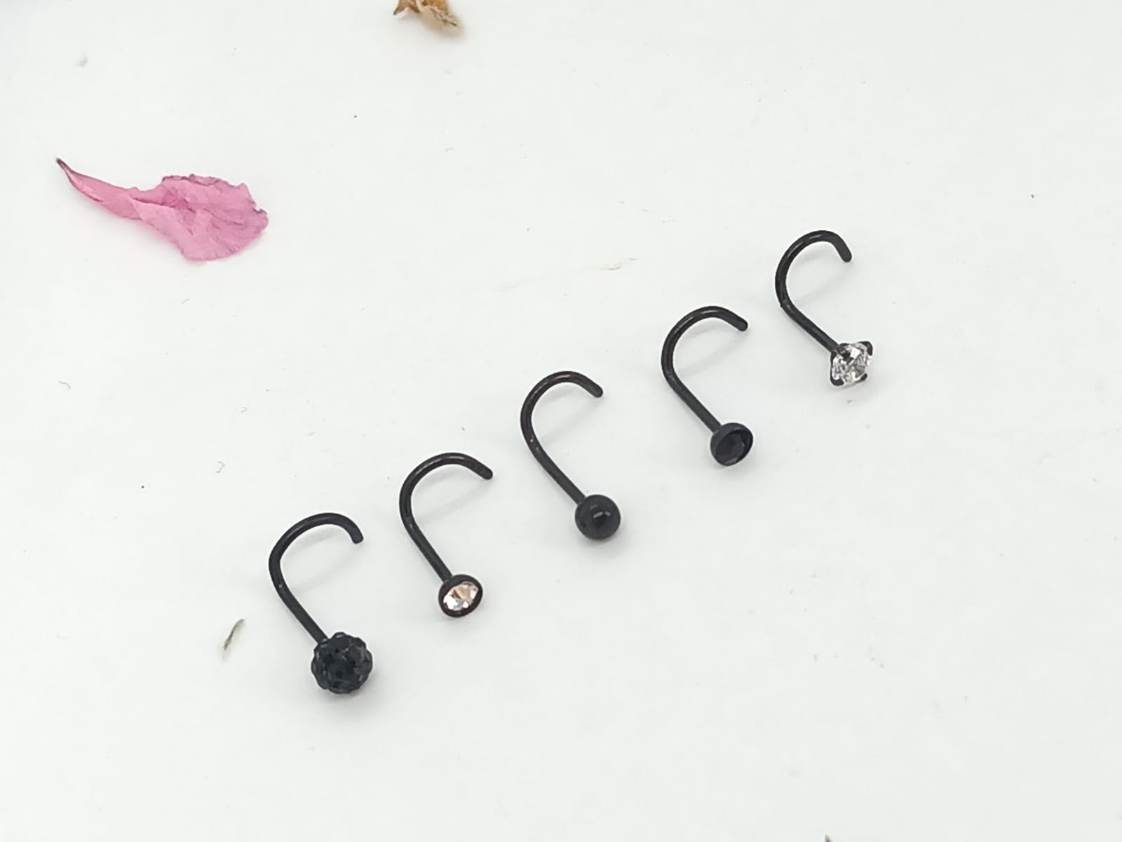 SET 5 PIERCING ACERO QUIRÚRGIC TIPO S NARIZ ZIRCONIA NOSTRIL NEGRO - 2