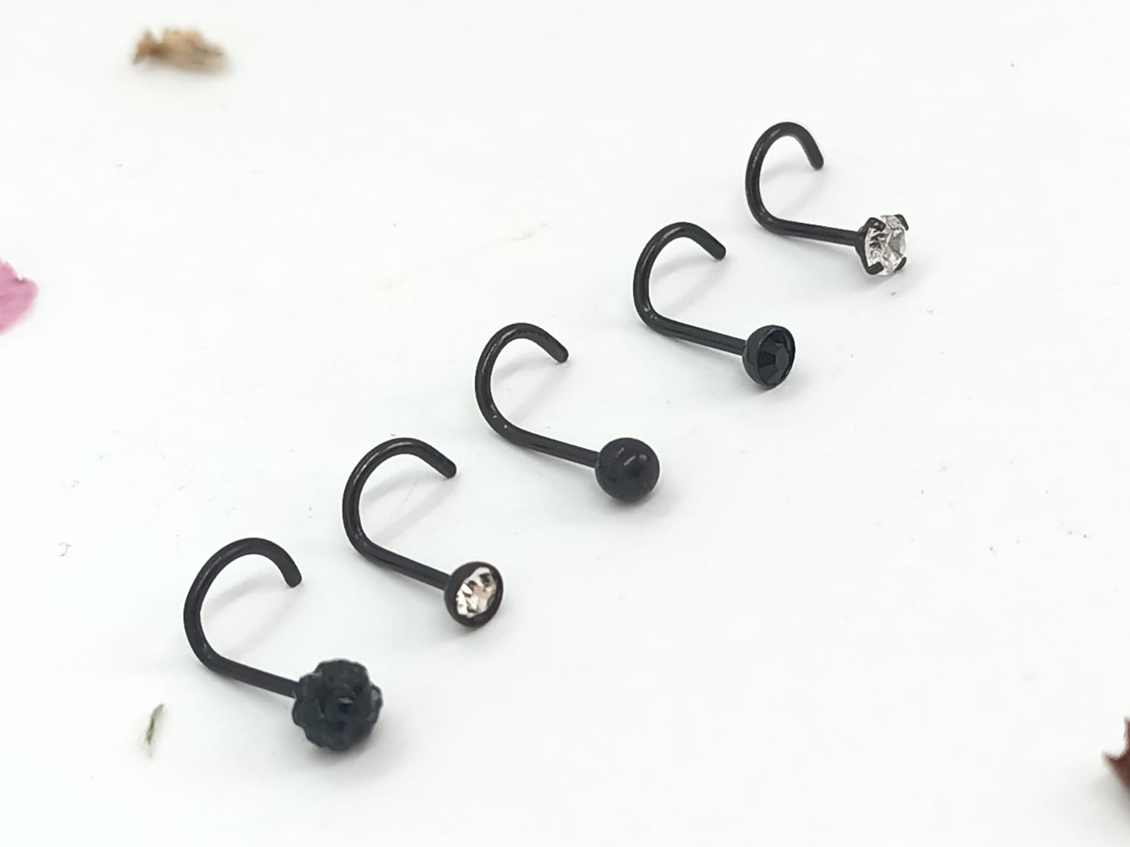SET 5 PIERCING ACERO QUIRÚRGIC TIPO S NARIZ ZIRCONIA NOSTRIL NEGRO - 3