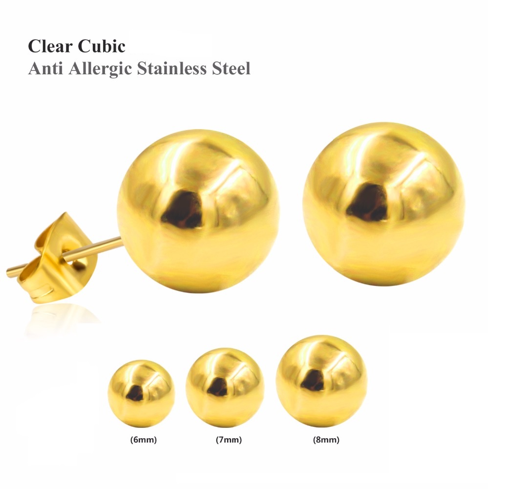 PENDIENTES ESFERAS HIPOALERGÉNICOS DE 7MM CHAPADOS EN ORO 14KL - 2