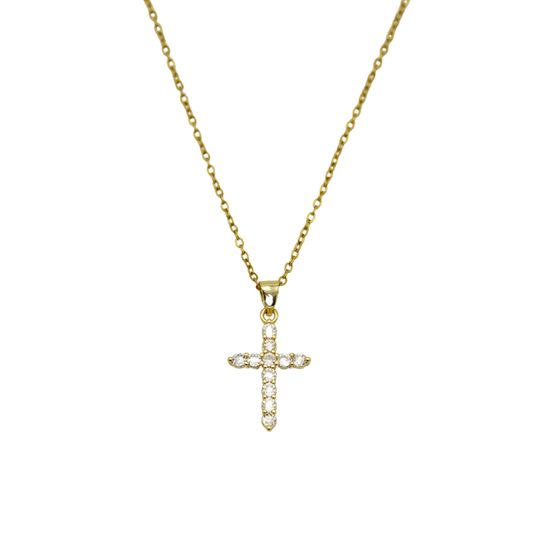 COLGANTE CRUZ DE ZIRCONIOS AAA CHAPADO EN ORO 18K - 1