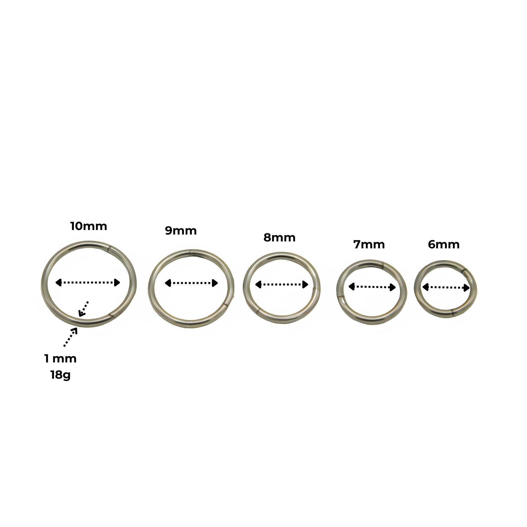 PACK 5 PIERCING CLICKER 18G ARO TITANIO ASTM F136 PLATEADO - 3