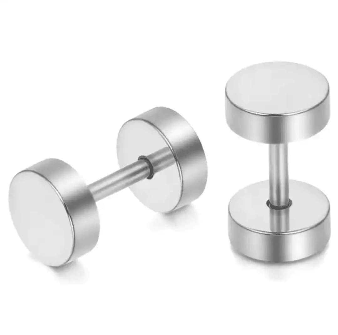 AROS EL BAÚL DE JUMA PUNK MODA 6MM JUVENIL BARBELL PLATEADO O DORADO ACERO - 1